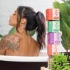 model enjoying bath bombs